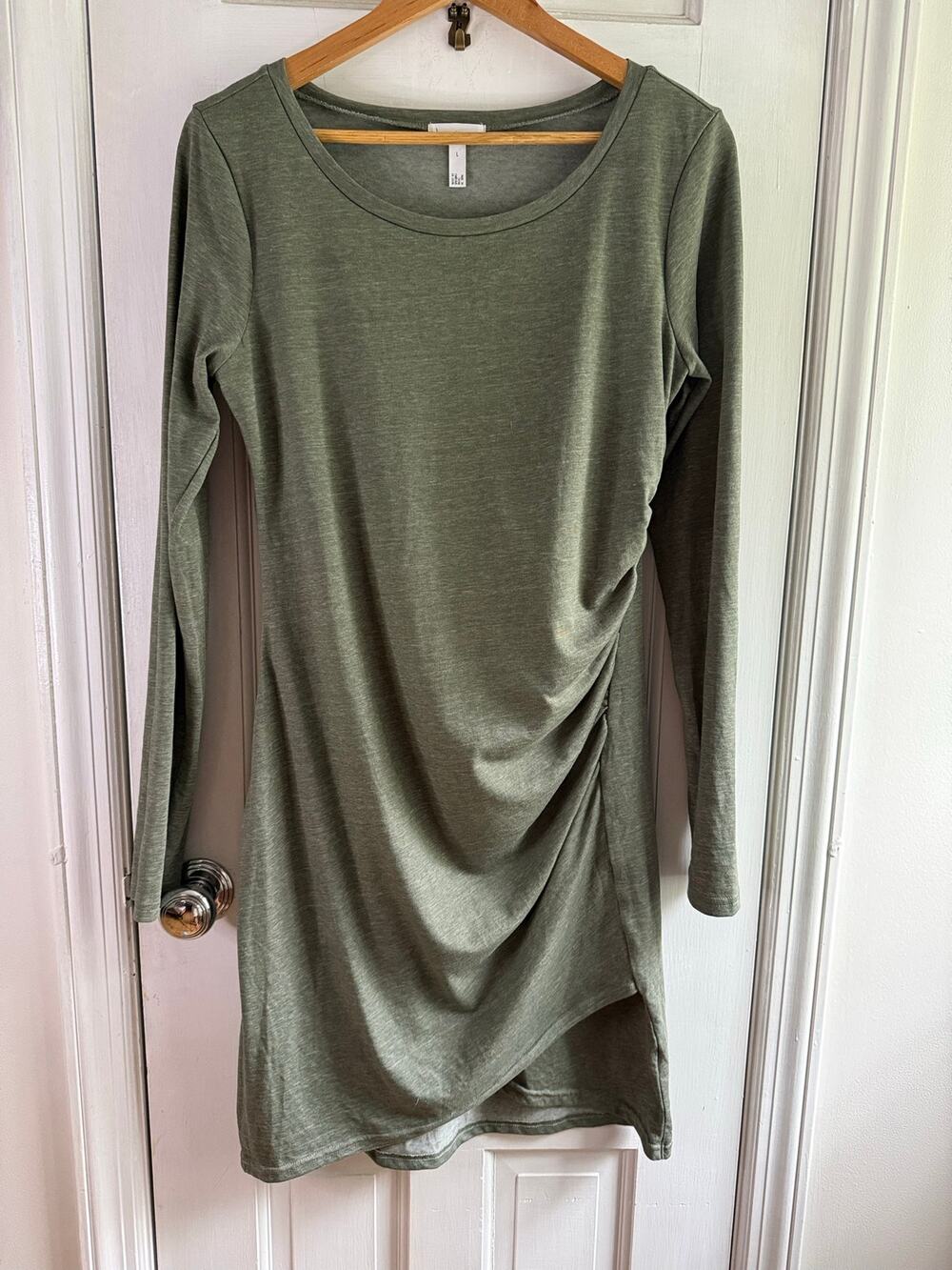Leith Nordstrom Gray Ruched Side Draped Long Sleeve T-Shirt Dress Women's L EUC